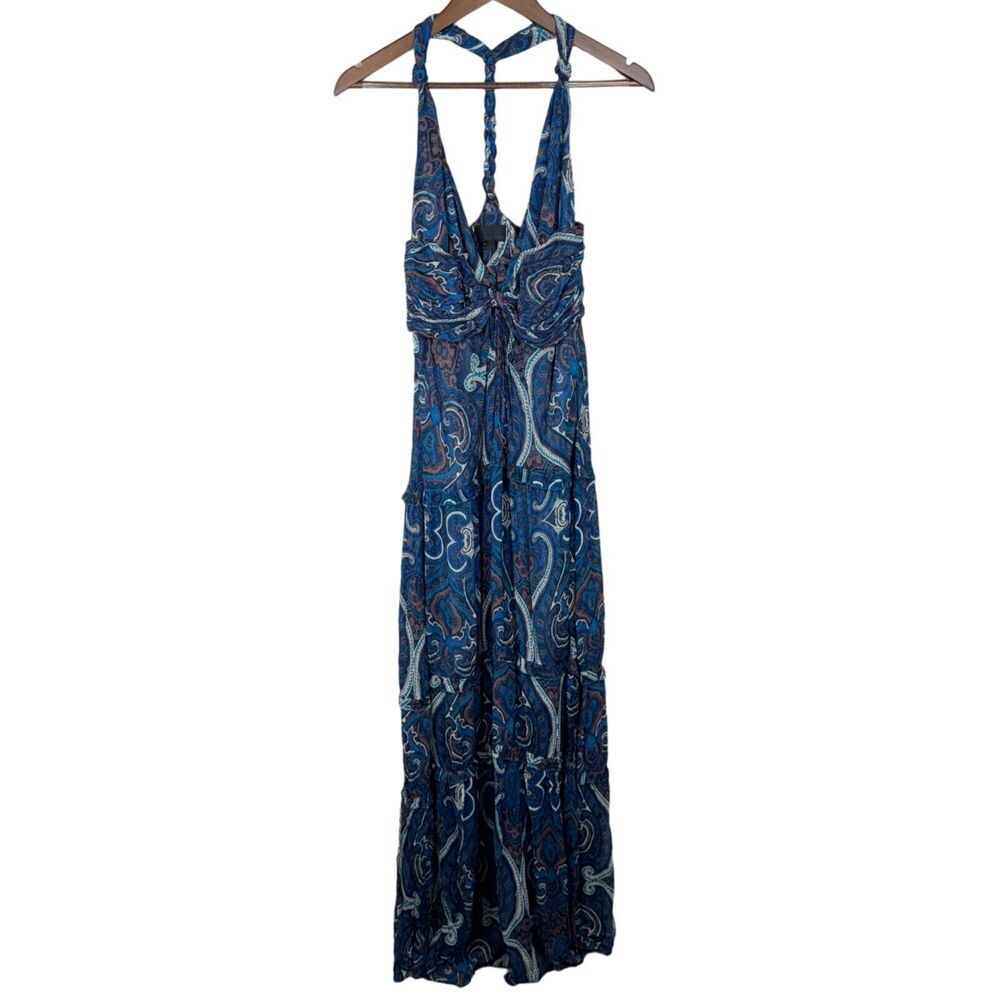Intermix Blue Paisley Maxi Dress Braided Halter Neck Size S